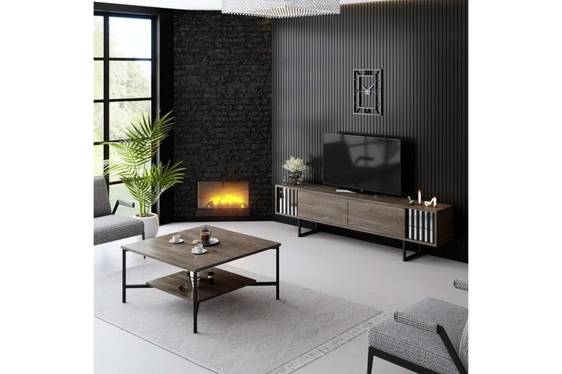 Jeval Tv-bänk 180 cm - Ljusbrun/Svart - Möbler - Tv möbel & mediamöbel - TV bänk & mediabänk