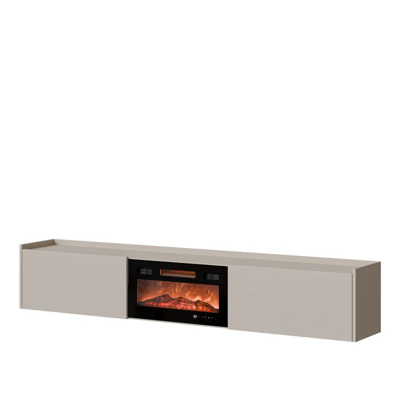 Jovren Tv-bänk 200 cm Eldstad med värmefunktion, Beige|svart