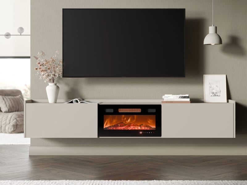 Jovren Tv-bänk 200 cm Eldstad med värmefunktion - Beige|svart - Möbler - Tv möbel & mediamöbel - TV bänk & mediabänk