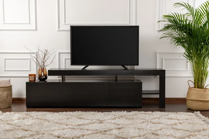Jurukovo Golvstående TV Bänk 192 cm med Förvaring i Målat Trä - Svart - Möbler - Tv möbel & mediamöbel - TV bänk & mediabänk