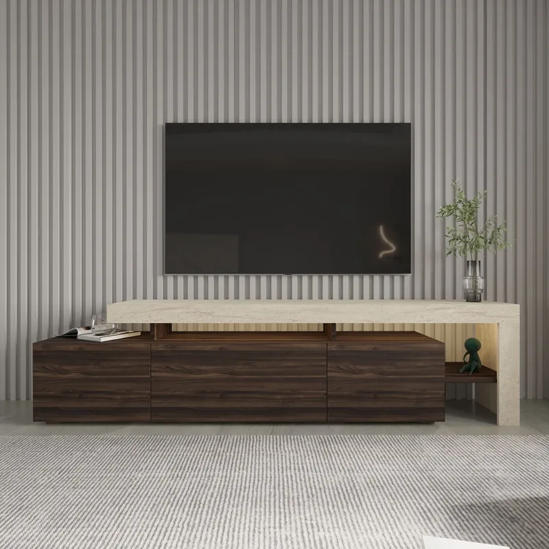 Jurukovo TV-bänk 192x53x37 cm - Travertin, valnöt - Möbler - Tv möbel & mediamöbel - TV bänk & mediabänk