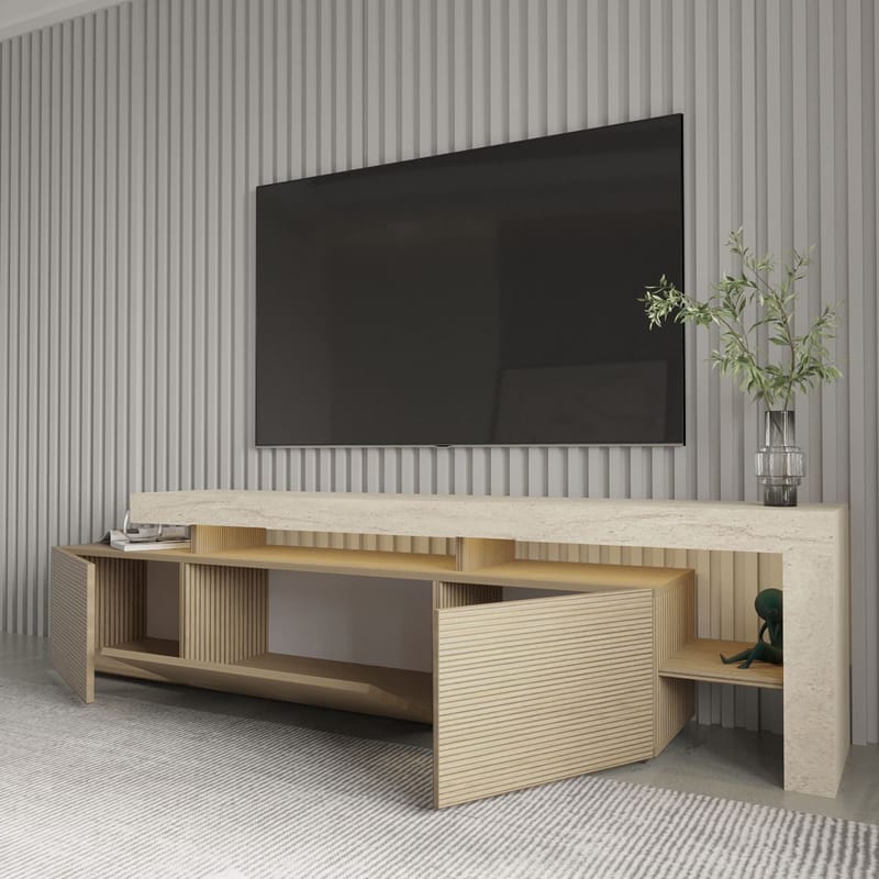 Jurukovo TV-bänk 192x53x37 cm - Travertin, varm ek - Möbler - Tv möbel & mediamöbel - TV bänk & mediabänk