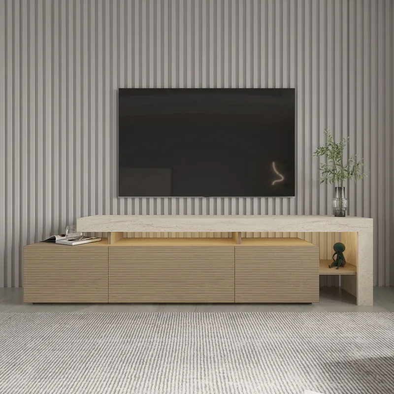 Jurukovo TV-bänk 192x53x37 cm - Travertin, varm ek - Möbler - Tv möbel & mediamöbel - TV bänk & mediabänk