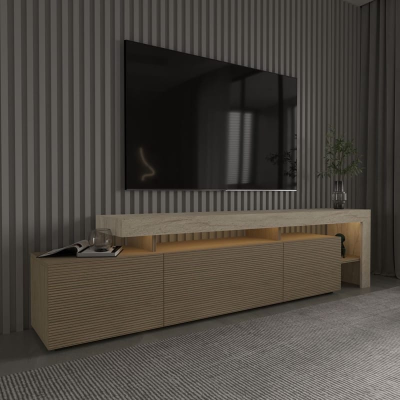 Jurukovo TV-bänk 192x53x37 cm - Travertin, varm ek - Möbler - Tv möbel & mediamöbel - TV bänk & mediabänk