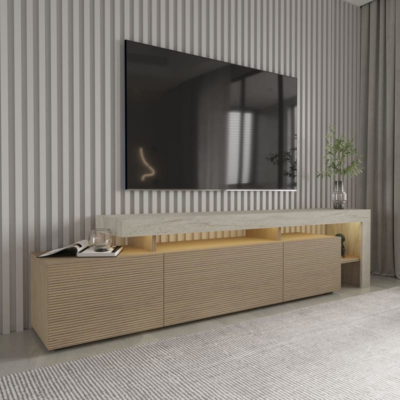 Jurukovo TV-bänk 192x53x37 cm - Travertin, varm ek - Möbler - Tv möbel & mediamöbel - TV bänk & mediabänk