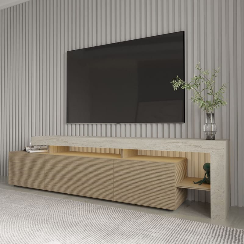 Jurukovo TV-bänk 192x53x37 cm - Travertin, varm ek - Möbler - Tv möbel & mediamöbel - TV bänk & mediabänk