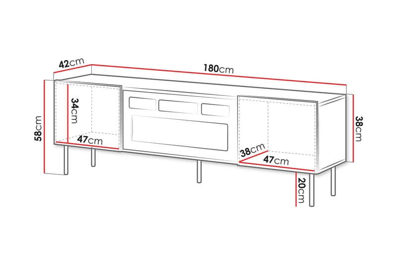 Kamta Tv-bänk 180 cm - Svart - Möbler - Tv möbel & mediamöbel - TV bänk & mediabänk