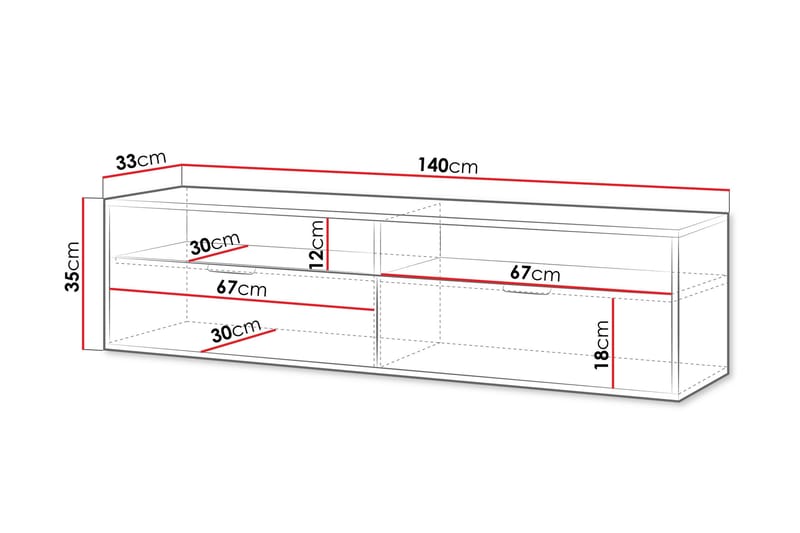 Kanon Vägghängd Tv Bänk 140 cm med Förvaring i Målat Trä - Vit - Möbler - Tv möbel & mediamöbel - TV bänk & mediabänk