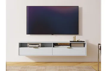Kanon Väggmonterad Tv Bänk 175 cm med Förvaring i Målat Trä - Vit - Möbler - Tv möbel & mediamöbel - TV bänk & mediabänk