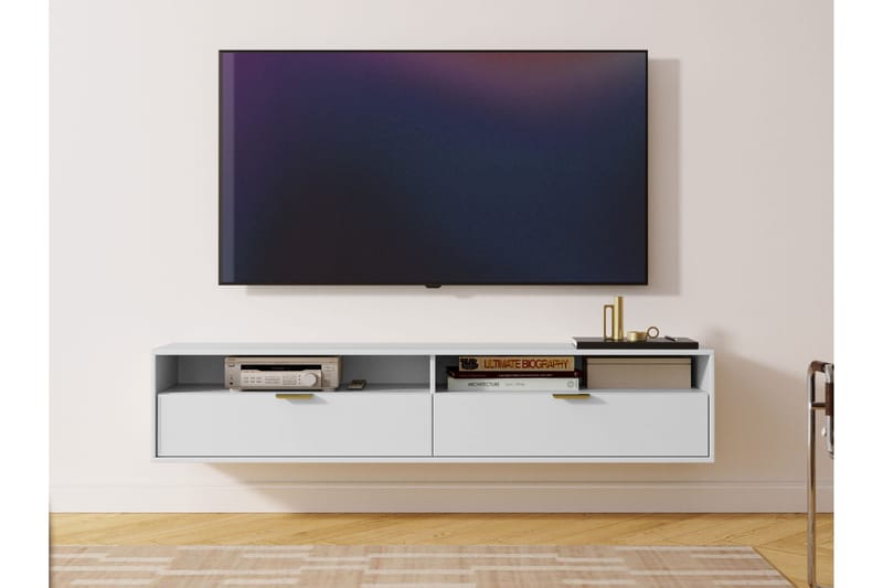 Kanon Väggmonterad Tv Bänk 175 cm med Förvaring i Målat Trä - Vit - Möbler - Tv möbel & mediamöbel - TV bänk & mediabänk