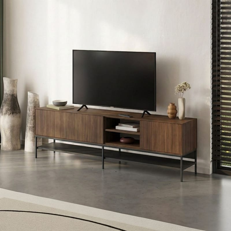 Kenvor Tv-bänk 180 cm - Milano Walnut, Wood Black, Black - Möbler - Tv möbel & mediamöbel - TV bänk & mediabänk