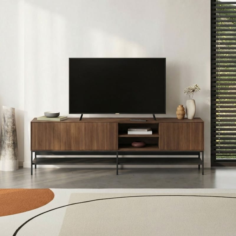 Kenvor Tv-bänk 180 cm - Milano Walnut, Wood Black, Black - Möbler - Tv möbel & mediamöbel - TV bänk & mediabänk