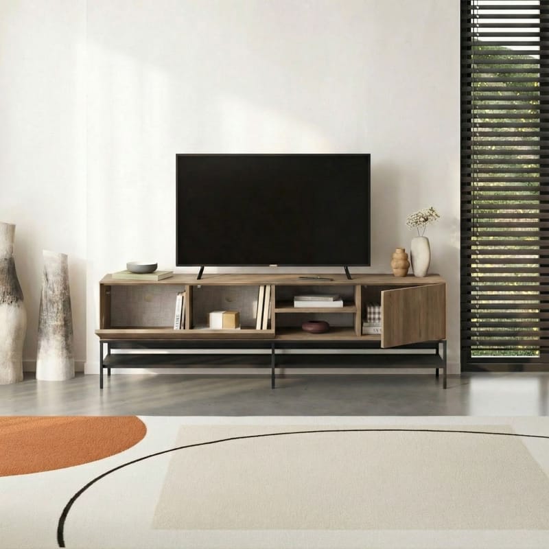Kenvor Tv-bänk 180 cm - Naturfärgad ek, trä svart, svart - Möbler - Tv möbel & mediamöbel - TV bänk & mediabänk