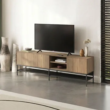 Kenvor Tv-bänk 180 cm - Naturfärgad ek, trä svart, svart - Möbler - Tv möbel & mediamöbel - TV bänk & mediabänk