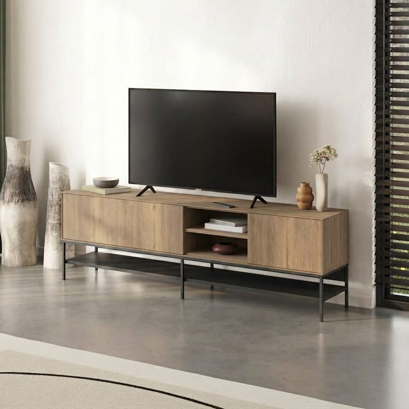 Kenvor Tv-bänk 180 cm - Naturfärgad ek, trä svart, svart - Möbler - Tv möbel & mediamöbel - TV bänk & mediabänk