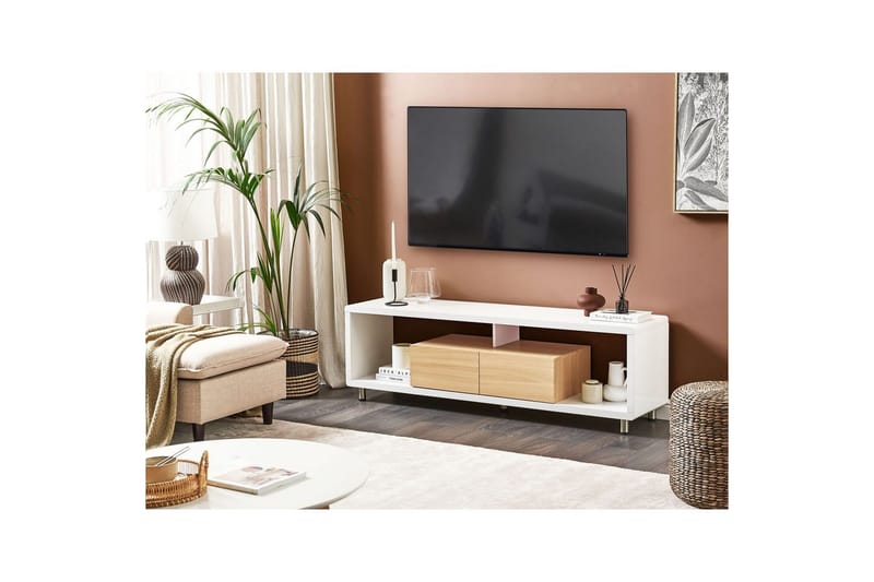 Knox Rektangulär TV-bänk med Lådor i Trä - Vit - Möbler - Tv möbel & mediamöbel - TV bänk & mediabänk
