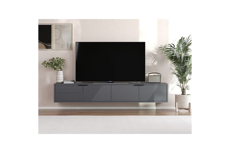 Kulwant Väggmonterad TV Bänk 180 cm med Förvaring i Målat Trä - Antracit - Möbler - Tv möbel & mediamöbel - TV bänk & mediabänk