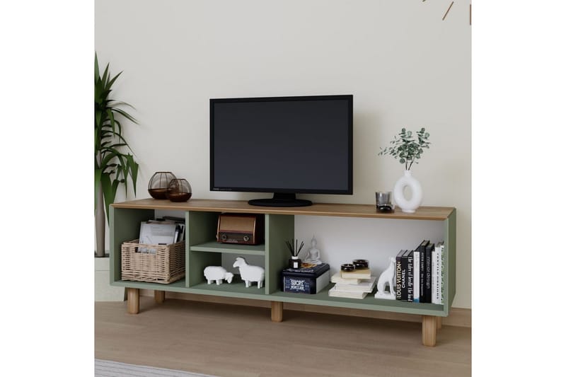 Kuniyoshi Golvstående Tv-bänk 160 cm med Förvaring i Målat Trä - Grön - Möbler - Tv möbel & mediamöbel - TV bänk & mediabänk