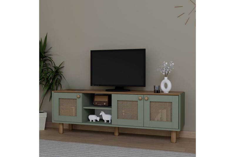Kuniyoshi Golvstående Tv-bänk 160 cm med Förvaring i Målat Trä - Grön - Möbler - Tv möbel & mediamöbel - TV bänk & mediabänk