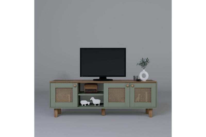 Kuniyoshi Golvstående Tv-bänk 160 cm med Förvaring i Målat Trä - Grön - Möbler - Tv möbel & mediamöbel - TV bänk & mediabänk