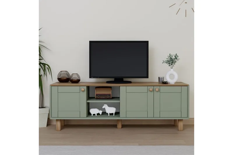 Kuniyoshi Golvstående Tv Bänk 160 cm med Förvaring i Målat Trä - Ljusgrön - Möbler - Tv möbel & mediamöbel - TV bänk & mediabänk