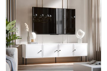 Laholm Golvstående TV Bänk 201 cm med Förvaring i Målat Trä - Vit - Möbler - Tv möbel & mediamöbel - TV bänk & mediabänk