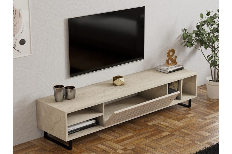 Lamal Golvstående TV Bänk 160 cm med Förvaring i Trä - Beige - Möbler - Tv möbel & mediamöbel - TV bänk & mediabänk