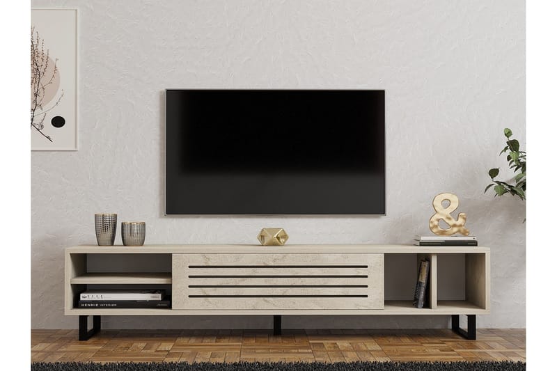 Lamal Golvstående TV Bänk 160 cm med Förvaring i Trä - Beige - Möbler - Tv möbel & mediamöbel - TV bänk & mediabänk