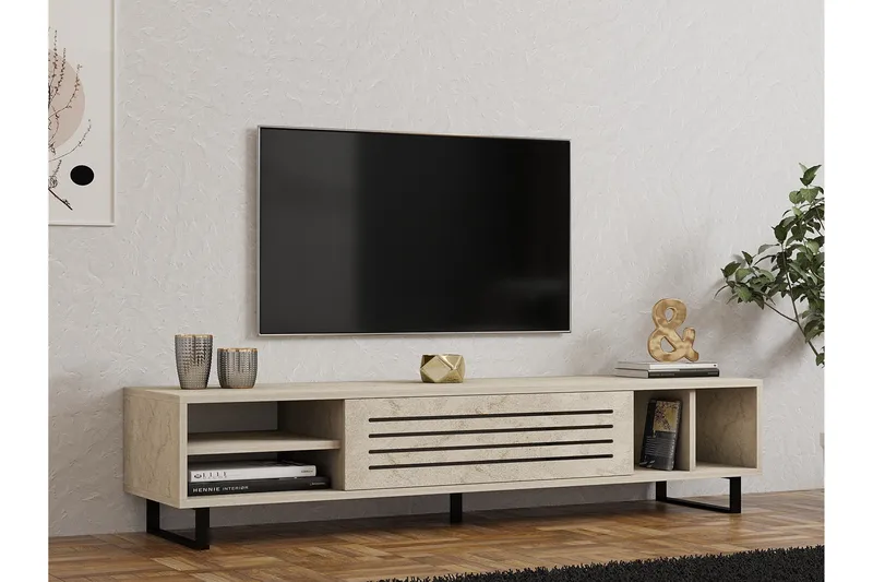 Lamal Golvstående TV Bänk 160 cm med Förvaring i Trä - Beige - Möbler - Tv möbel & mediamöbel - TV bänk & mediabänk