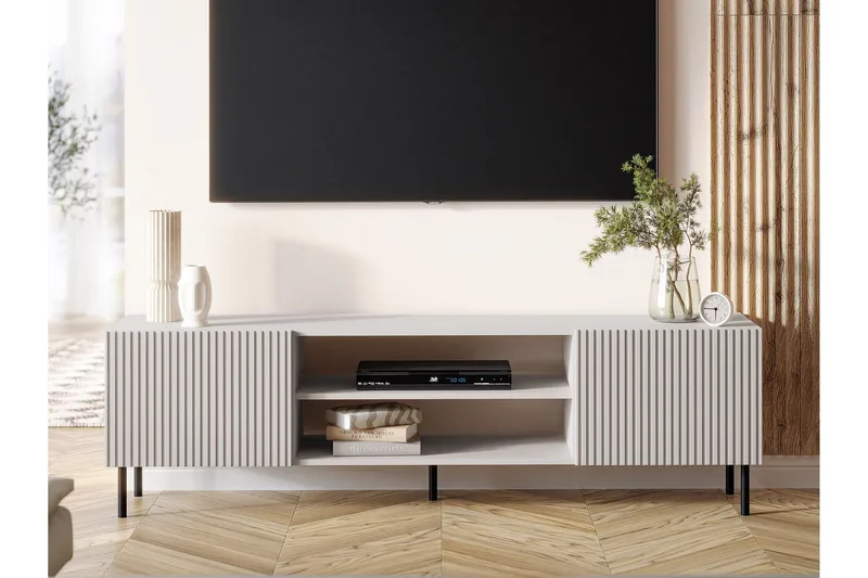 Lionel Golvstående TV Bänk 181 cm med Förvaring i Ljust Trä - Beige - Möbler - Tv möbel & mediamöbel - TV bänk & mediabänk