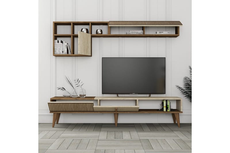 Lissione Tv-bänk 180 cm - Valnöt/Beige - Möbler - Tv möbel & mediamöbel - TV bänk & mediabänk