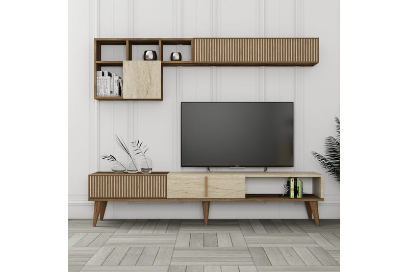 Lissione Tv-bänk 180 cm - Valnöt/Beige - Möbler - Tv möbel & mediamöbel - TV bänk & mediabänk