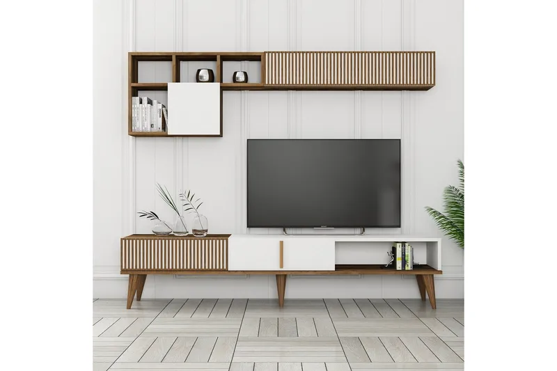 Lissione Tv-bänk 180 cm, Valnöt/Vit