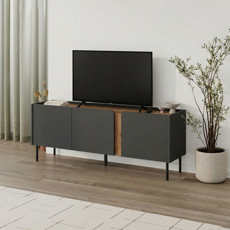 Lomar TV-bänk 140x53,9x35,5 cm - Antracit, naturlig ek, svart - Möbler - Tv möbel & mediamöbel - TV bänk & mediabänk