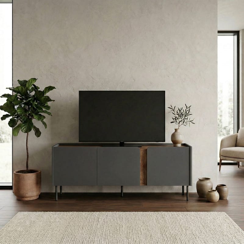Lomar TV-bänk 140x53,9x35,5 cm - Antracit, naturlig ek, svart - Möbler - Tv möbel & mediamöbel - TV bänk & mediabänk
