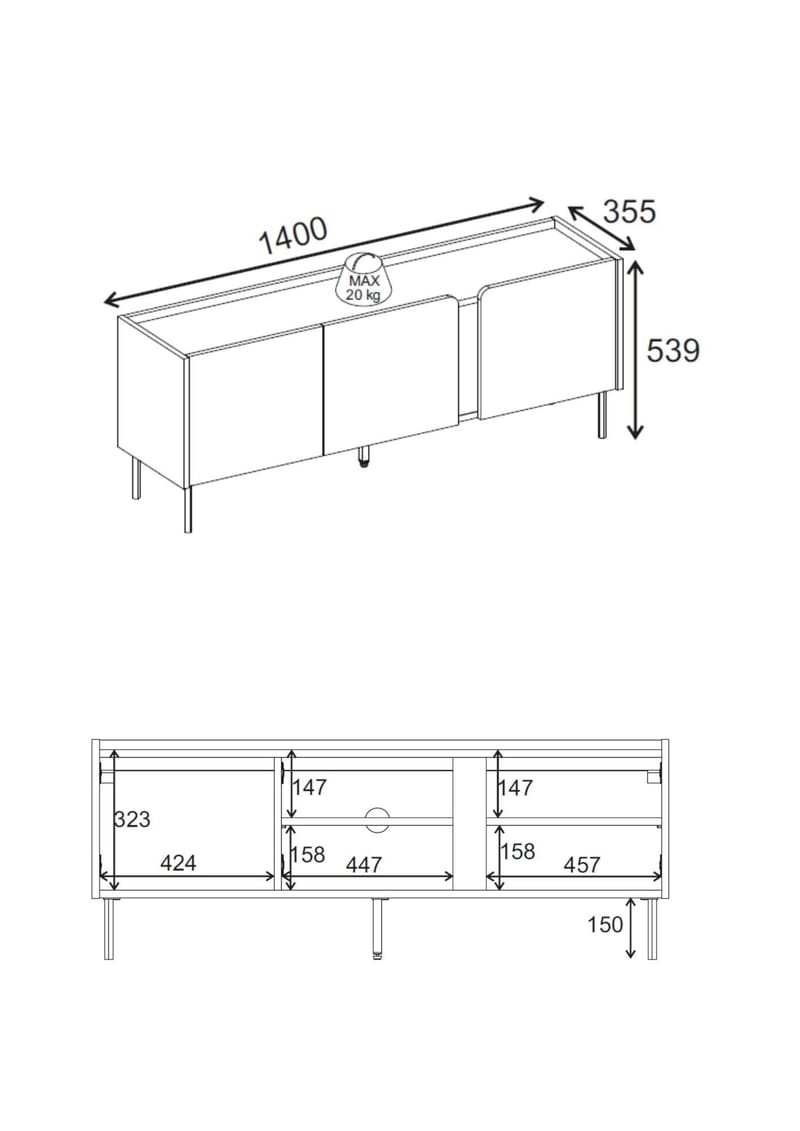 Lomar TV-bänk 140x53,9x35,5 cm - Antracit, naturlig ek, svart - Möbler - Tv möbel & mediamöbel - TV bänk & mediabänk
