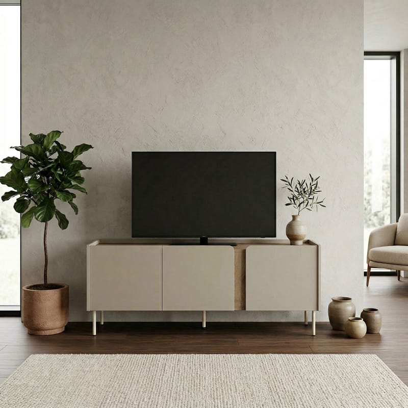 Lomar TV-bänk 140x53,9x35,5 cm - Santstone och naturlig ek - Möbler - Tv möbel & mediamöbel - TV bänk & mediabänk