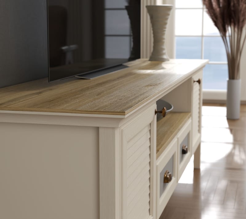 Lopira TV-bänk 180 cm - Crème, ek, grå - Möbler - Tv möbel & mediamöbel - Mediastativ & väggfäste
