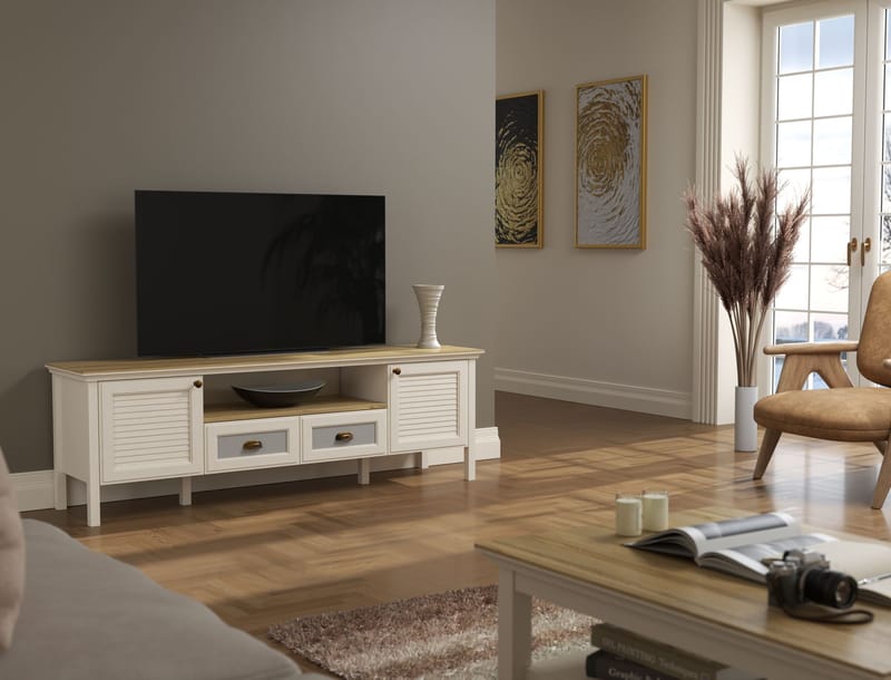 Lopira TV-bänk 180 cm - Crème, ek, grå - Möbler - Tv möbel & mediamöbel - Mediastativ & väggfäste