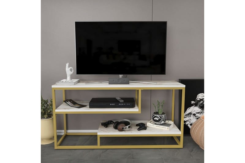 Lorin Golvstående Tv Bänk 120 cm med Förvaring i Målat Tr ä - Vit - Möbler - Tv möbel & mediamöbel - TV bänk & mediabänk