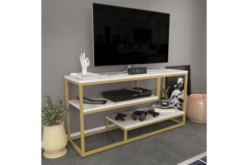 Lorin Golvstående Tv Bänk 120 cm med Förvaring i Målat Trä - Vit - Möbler - Tv möbel & mediamöbel - TV bänk & mediabänk