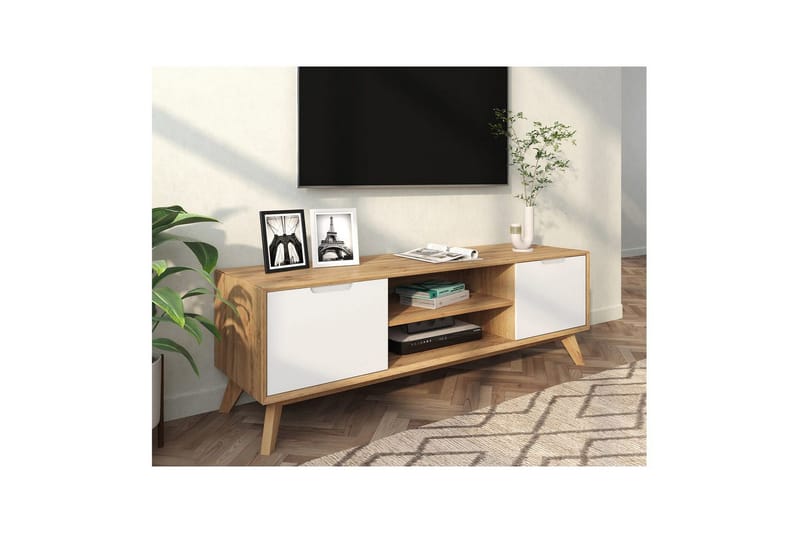 Lowboard Ezra Wotan-ek/Vit - Wotan-ek/Vit - Möbler - Tv möbel & mediamöbel - TV bänk & mediabänk