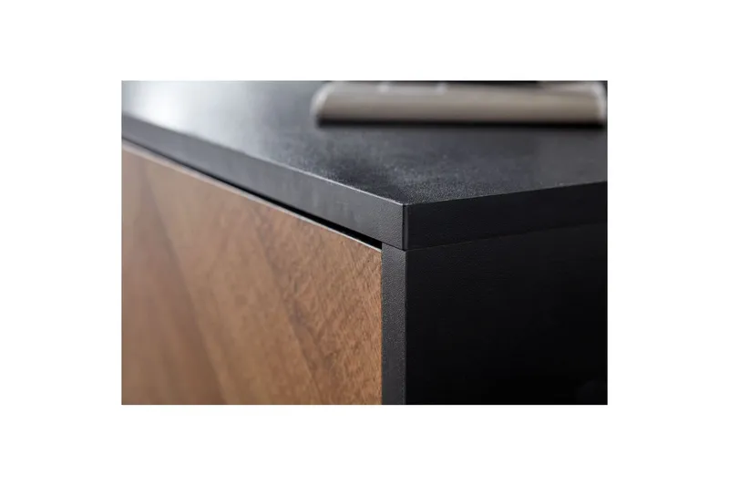 Lowboard Wohnling Ekfanerad med 2 dörrar Förvaringsbrickor Metallben Lantlig stil - Möbler - Tv möbel & mediamöbel - Mediastativ & väggfäste