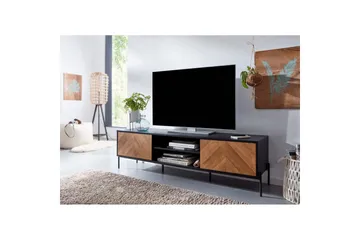 Lowboard Wohnling Ekfanerad med 2 dörrar Förvaringsbrickor Metallben Lantlig stil - Möbler - Tv möbel & mediamöbel - TV bänk & mediabänk