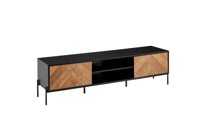 Lowboard Wohnling Ekfanerad med 2 dörrar Förvaringsbrickor Metallben Lantlig stil, undefined