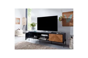 Lowboard Wohnling Ekfanerad med 2 dörrar Förvaringsbrickor Metallben Lantlig stil - Möbler - Tv möbel & mediamöbel - TV bänk & mediabänk
