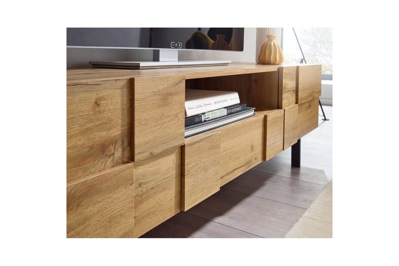 Lowboard Wohnling Ekfanerad med 2 dörrar Låda Metallben Lantlig stil - Möbler - Tv möbel & mediamöbel - TV skåp