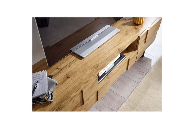 Lowboard Wohnling Ekfanerad med 2 dörrar Låda Metallben Lantlig stil - Möbler - Tv möbel & mediamöbel - TV skåp