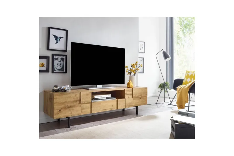 Lowboard Wohnling Ekfanerad med 2 dörrar Låda Metallben Lantlig stil - Möbler - Tv möbel & mediamöbel - TV skåp