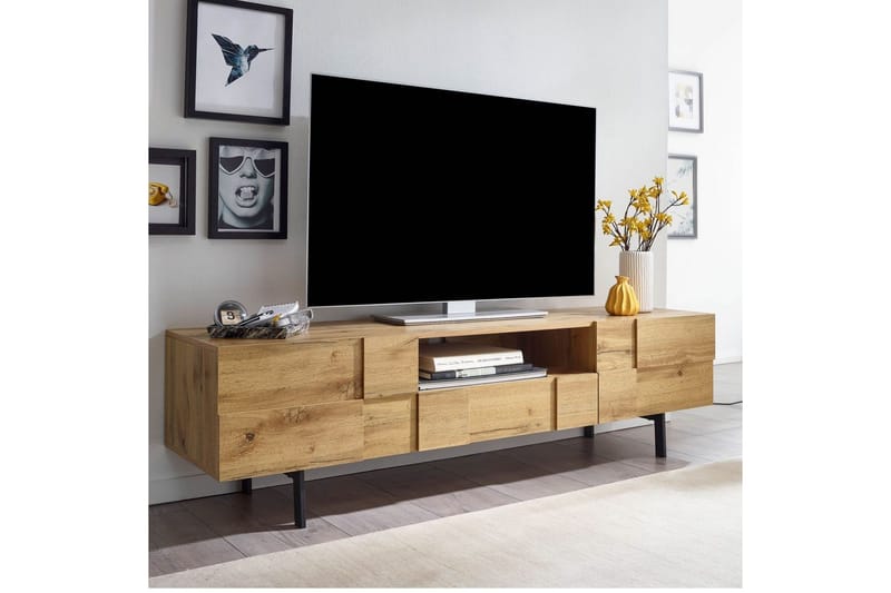 Lowboard Wohnling Ekfanerad med 2 dörrar Låda Metallben Lantlig stil - Möbler - Tv möbel & mediamöbel - TV skåp